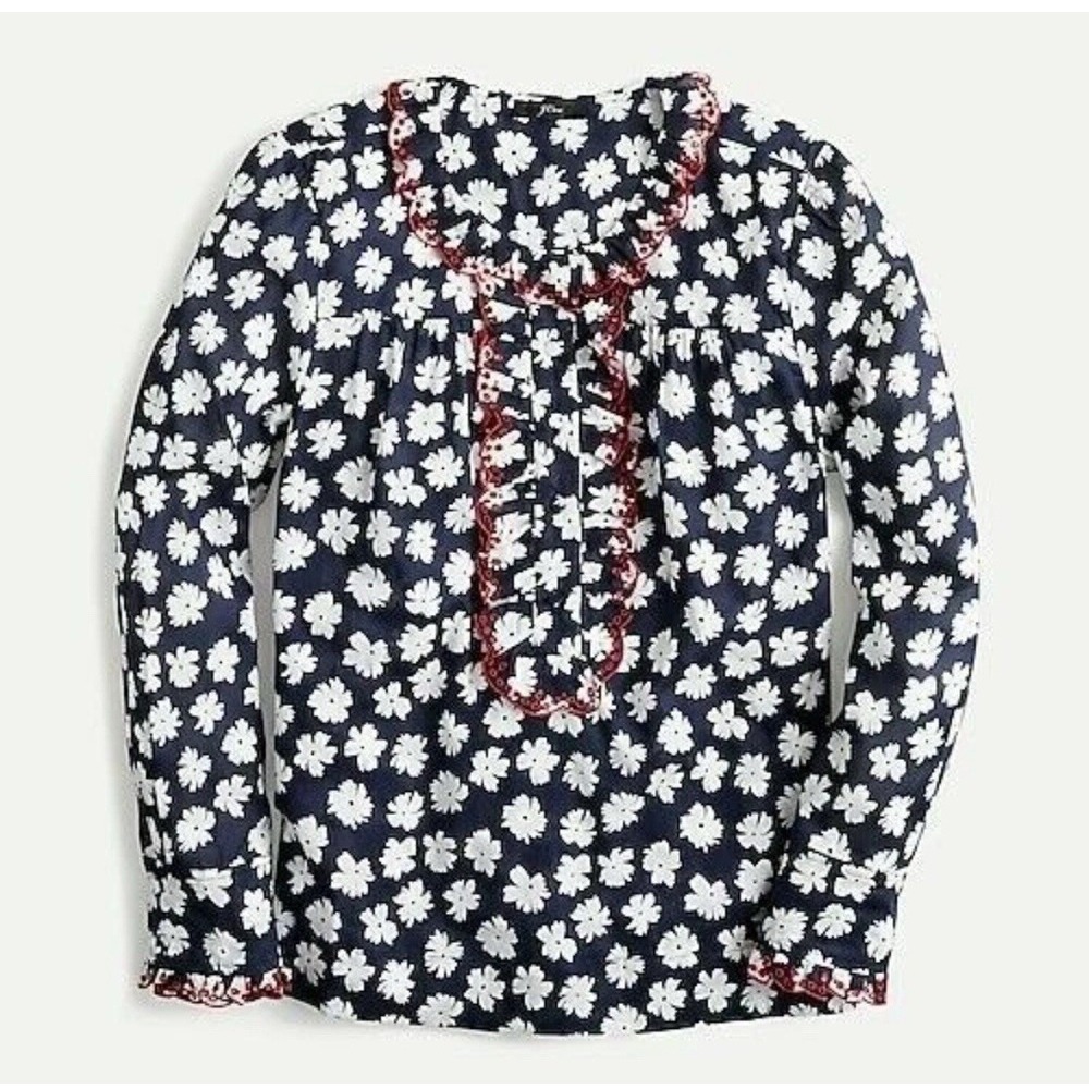 J.Crew Ruffle Blouse in Scattered Daisies Print Embroidered Medium AJ437 NWOT